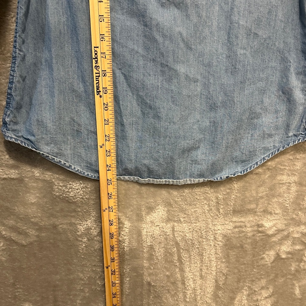 Ruff Hewn Denim Button Up Shirt Womens S Blue Floral Embroidered Long Sleeve - Picture 7 of 8